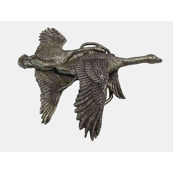 Vintage VineGarroon Foundries Belt Buckle Geese Flying Fine Pewter 1970 - Picture 2 of 8